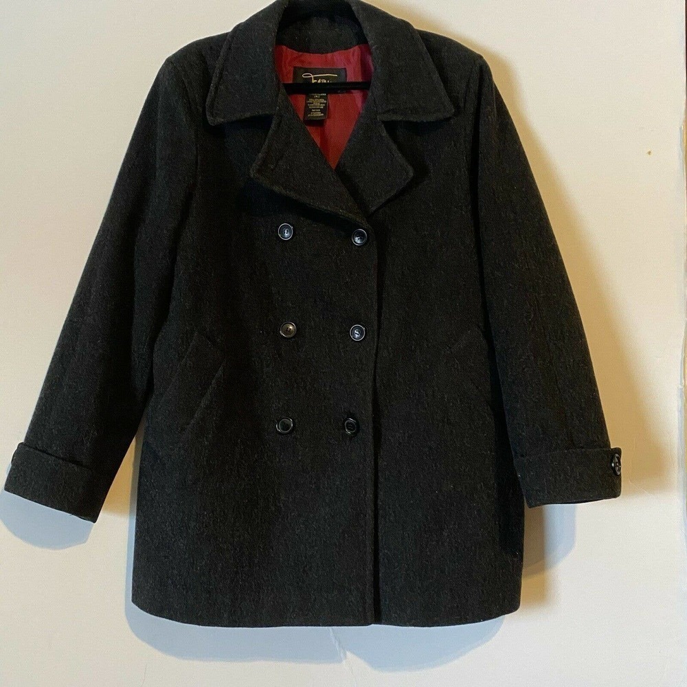 𝅺Fabio Button Wool Pea Jacket Coat Large Charcoal Gray